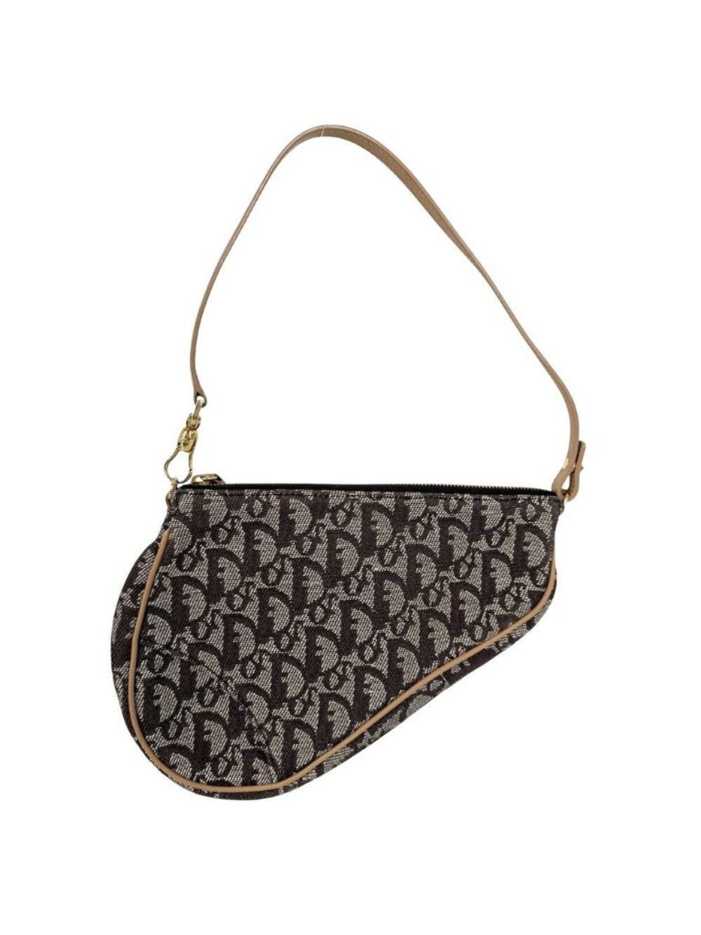 Dior Trotter Saddle Bag Shoulder Canvas Leather Brown Gold